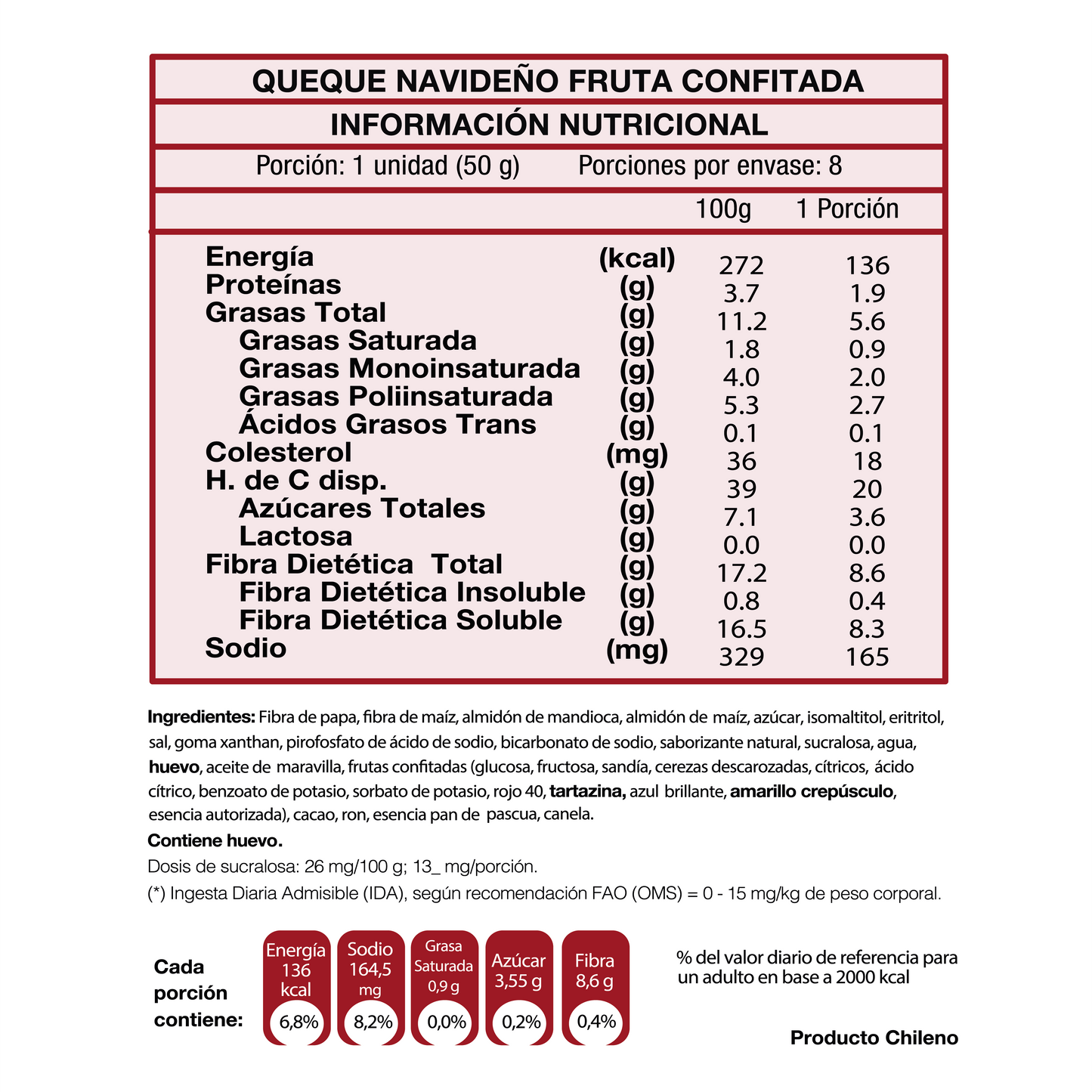 Queque Navideño con Fruta Confitada (400grs) - delMoli